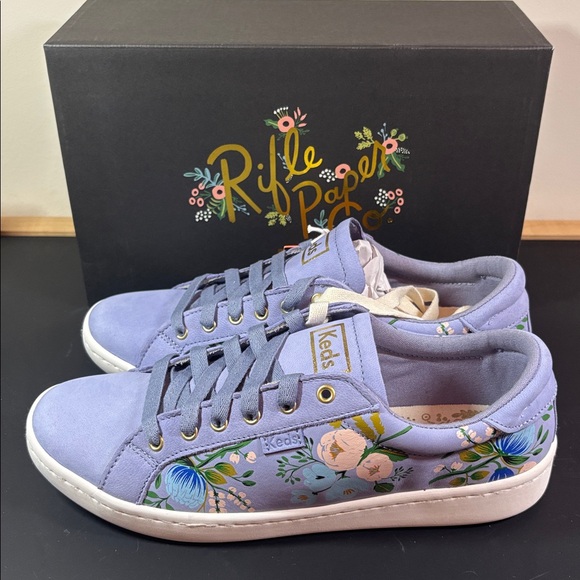 Keds x Rifle Paper Co. Ace Botanica Lavender leather floral sneakers, size 7 NWT - Picture 3 of 5